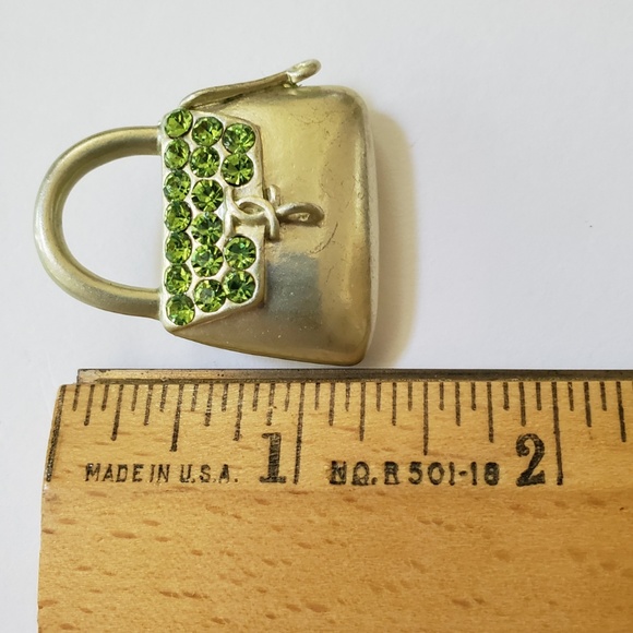 Handbag Pin - Green Rhinestones - Picture 5 of 8